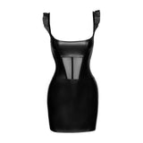 Power Wetlook Short Dress w Front Tulle Inserts - Lingerie
