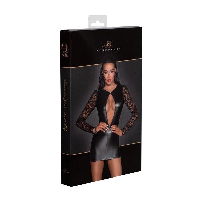 Power Wetlook Short Dress w Lace Sleeves - Lingerie