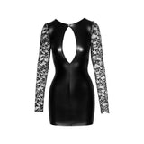 Power Wetlook Short Dress w Lace Sleeves - Lingerie