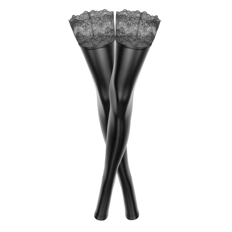 Power Wetlook Stockings w Siliconed Lace - Lingerie