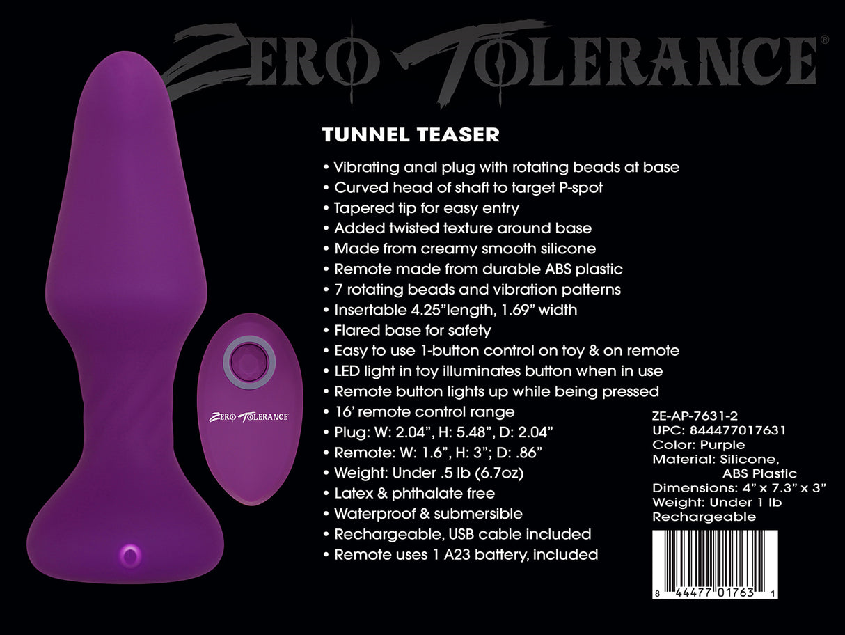 Zero Tolerance Tunnel Teaser - Purple 13.9 cm USB Rechargeable Butt Plug with Wireless Remote