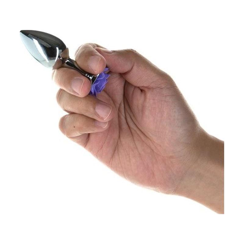Purple Rose 3in Metal Butt Plug - Adult Toys
