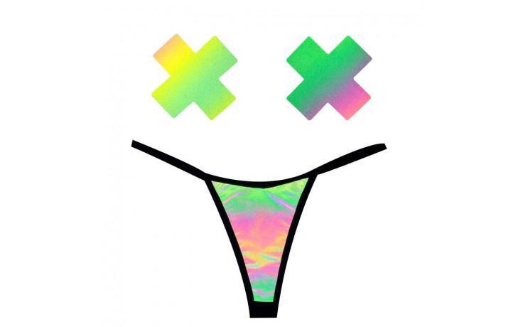 Rainbow Reflective G-String and X Pastie Set - Naughty by Nature Adult Store