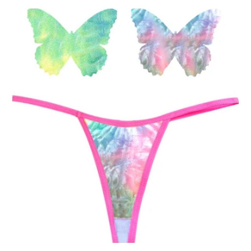 Rainbow Sherbet Tie Die Butterfly Pastie and Panty Set - Lingerie