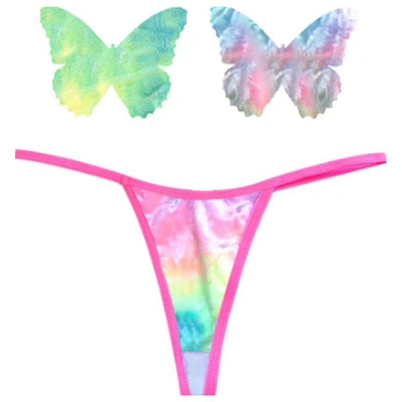 Rainbow Sherbet Tie Die Butterfly Pastie and Panty Set - Lingerie