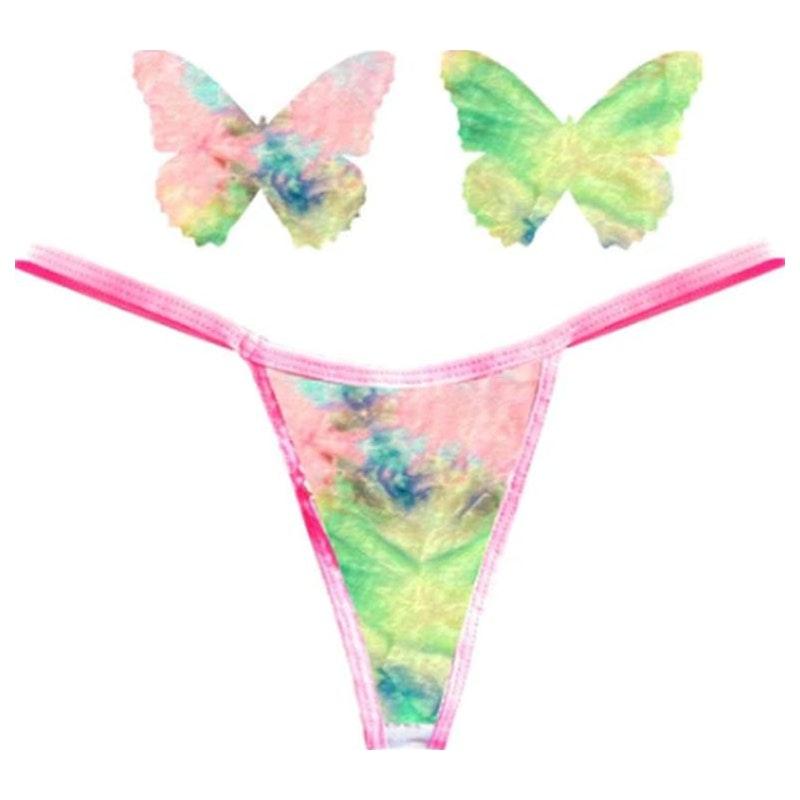 Rainbow Sherbet Tie Die Butterfly Pastie and Panty Set - Lingerie