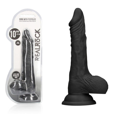 RealRock 10 Inch Realistic Dong With Balls Black 25.4 cm - DONGS