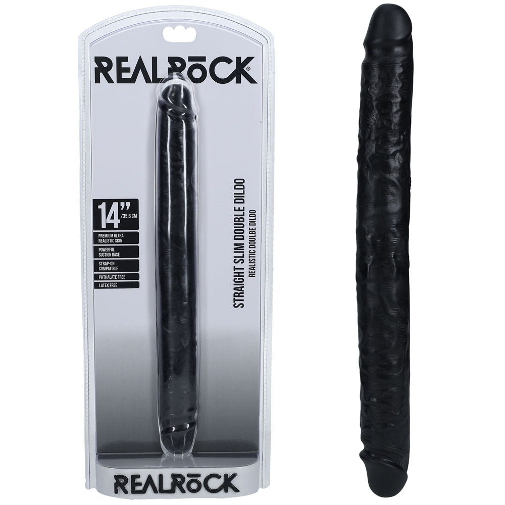 REALROCK 35cm Slim Double Dildo - Black - Black 35 cm (14'') Double Dong - DONGS