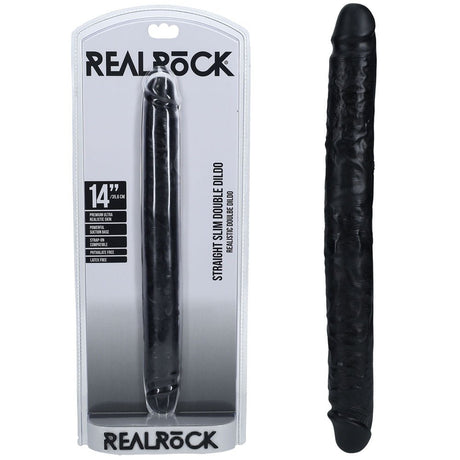 REALROCK 35cm Slim Double Dildo - Black - Black 35 cm (14'') Double Dong - DONGS