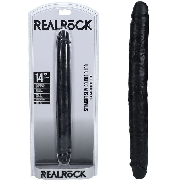 REALROCK 35cm Slim Double Dildo - Black - Black 35 cm (14'') Double Dong - DONGS