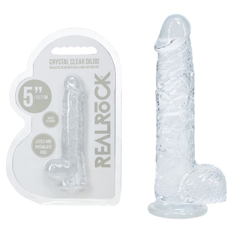 RealRock 5 Inch Crystal Clear Dildo With Balls Realistic Pleasure - DONGS