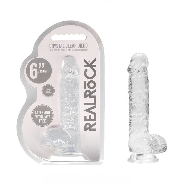 REALROCK 6'' Realistic Dildo With Balls - Clear 15.2 cm Dong - DONGS