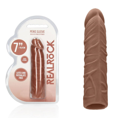 RealRock 7 Inch Penis Extender Tan 17.8 Centimeters Sleeve Pro - SLEEVES