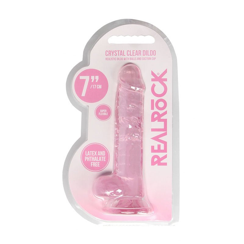 REALROCK 7'' Realistic Dildo with Balls – Pink TPE Suction Cup Dong - DONGS