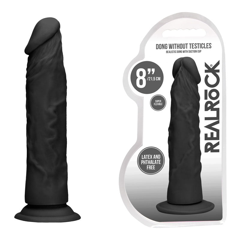 RealRock 8 Inch Realistic Dildo Black 20.3 cm Dong - DONGS