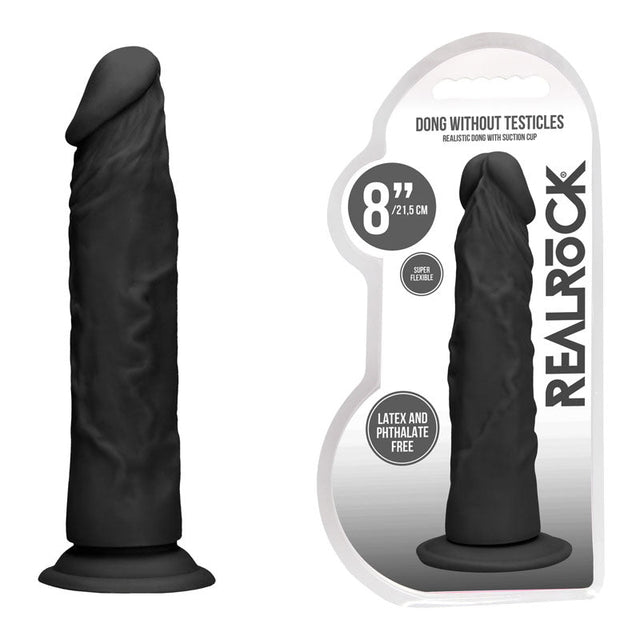 RealRock 8 Inch Realistic Dildo Black 20.3 cm Dong - DONGS