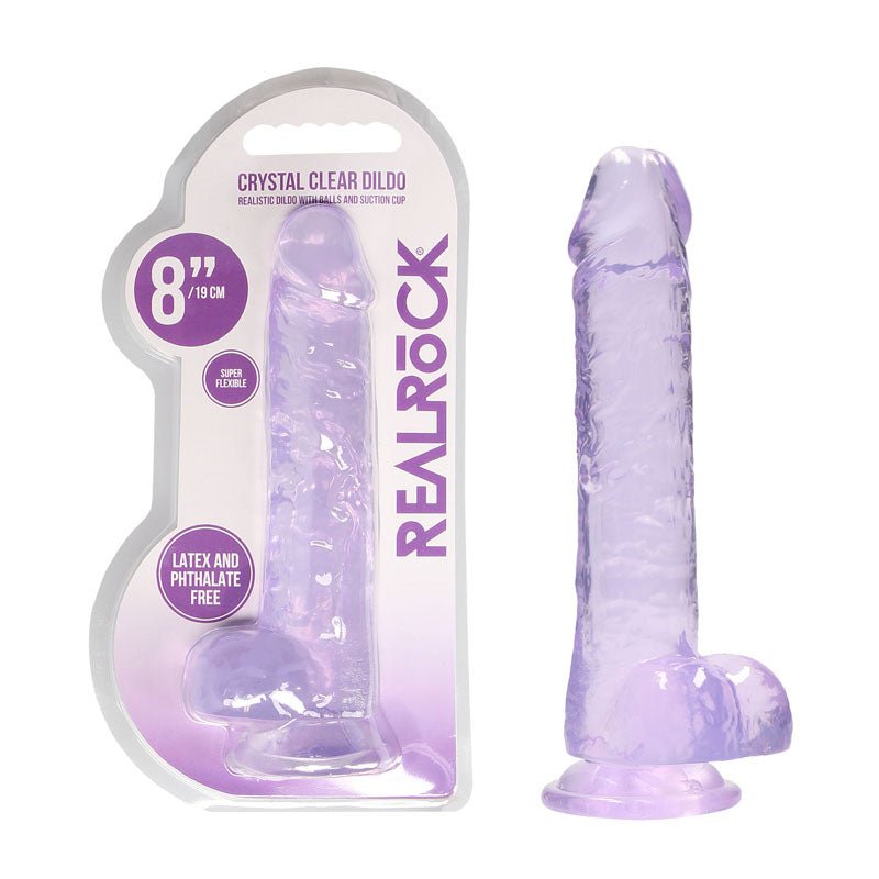 REALROCK 8 - Inch Realistic Dildo with Suction Cup and Balls – Purple - DONGS