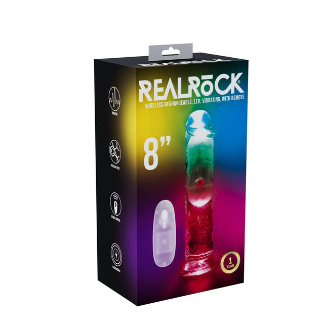 REALROCK 8'' No Balls Wireless Rechargeable LED Vibrating Dong - DONGS