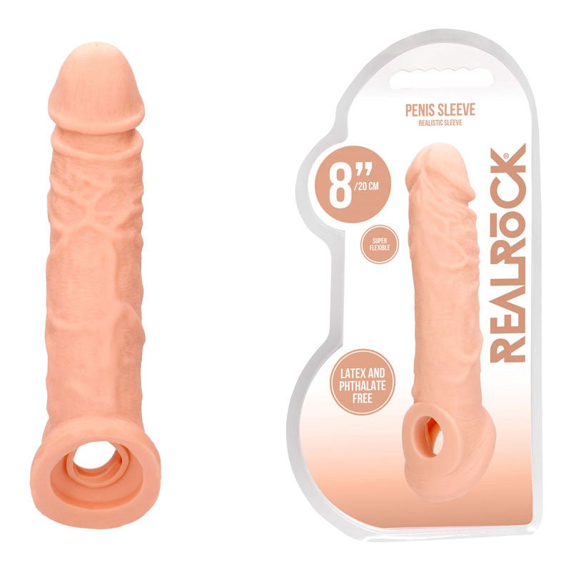 REALROCK 8'' Realistic Penis Extender with Rings - Flesh 20.3 cm Penis Extension Sleeve - SLEEVES