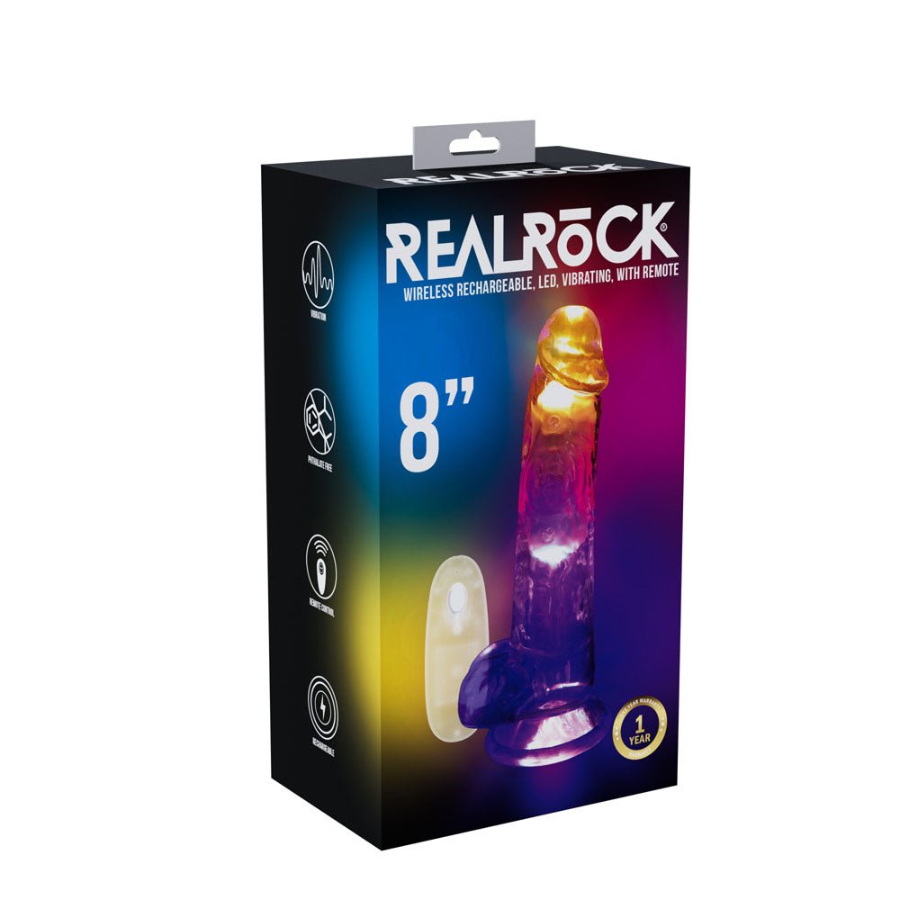 REALROCK 8'' with Balls Wireless Rechargeable LED Vibrating Dong - DONGS