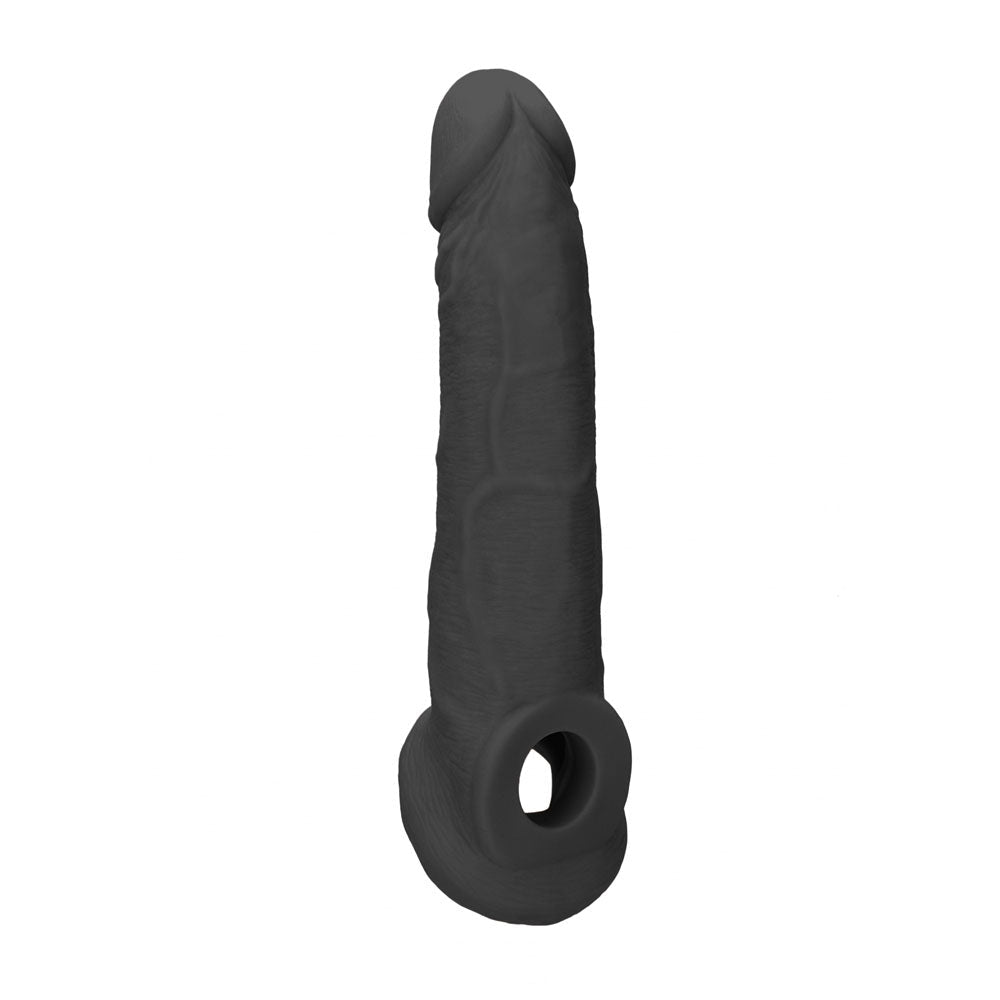Realrock 9 Inch Realistic Penis Extender With Rings Black Sleeve - SLEEVES
