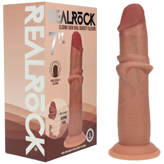 Realrock Dual Density Sliding Skin Silicone Dildo 7 Inch Tan - DONGS