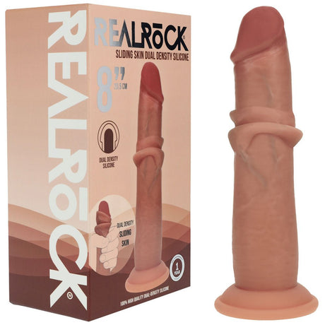 Realrock Dual Density Sliding Skin Silicone Dildo 8 Inch Tan - DONGS