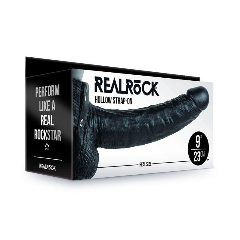REALROCK Hollow Strapon with Balls - 23 cm Black - Black 23 cm Hollow Strap - On - STRAP - ONS