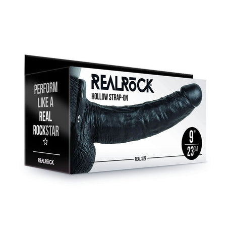 REALROCK Hollow Strapon with Balls - 23 cm Black - Black 23 cm Hollow Strap - On - STRAP - ONS