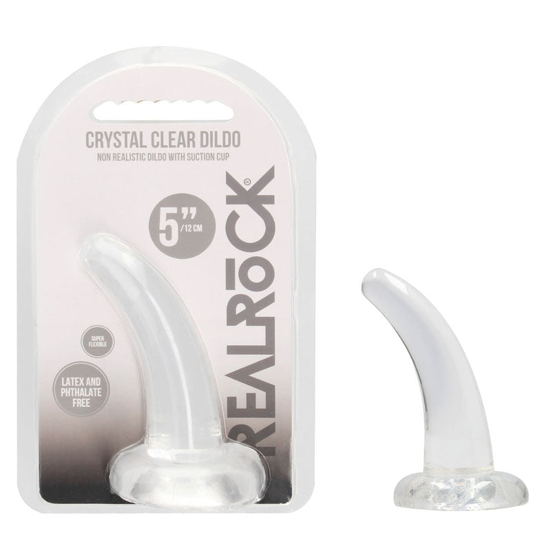 RealRock Non Realistic Dildo With Suction Cup 11.5 Cm Clear Curved Pegging Dong - DONGS