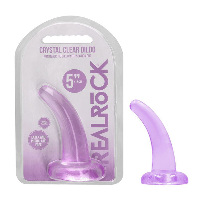RealRock Non Realistic Dildo With Suction Cup Purple 11.5 Cm Curved Pegging Dong - DONGS