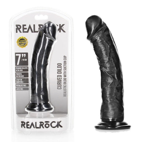 REALROCK Realistic Curved Dildo with Suction Cup - 7 Inch PVC G - Spot Toy - DONGS