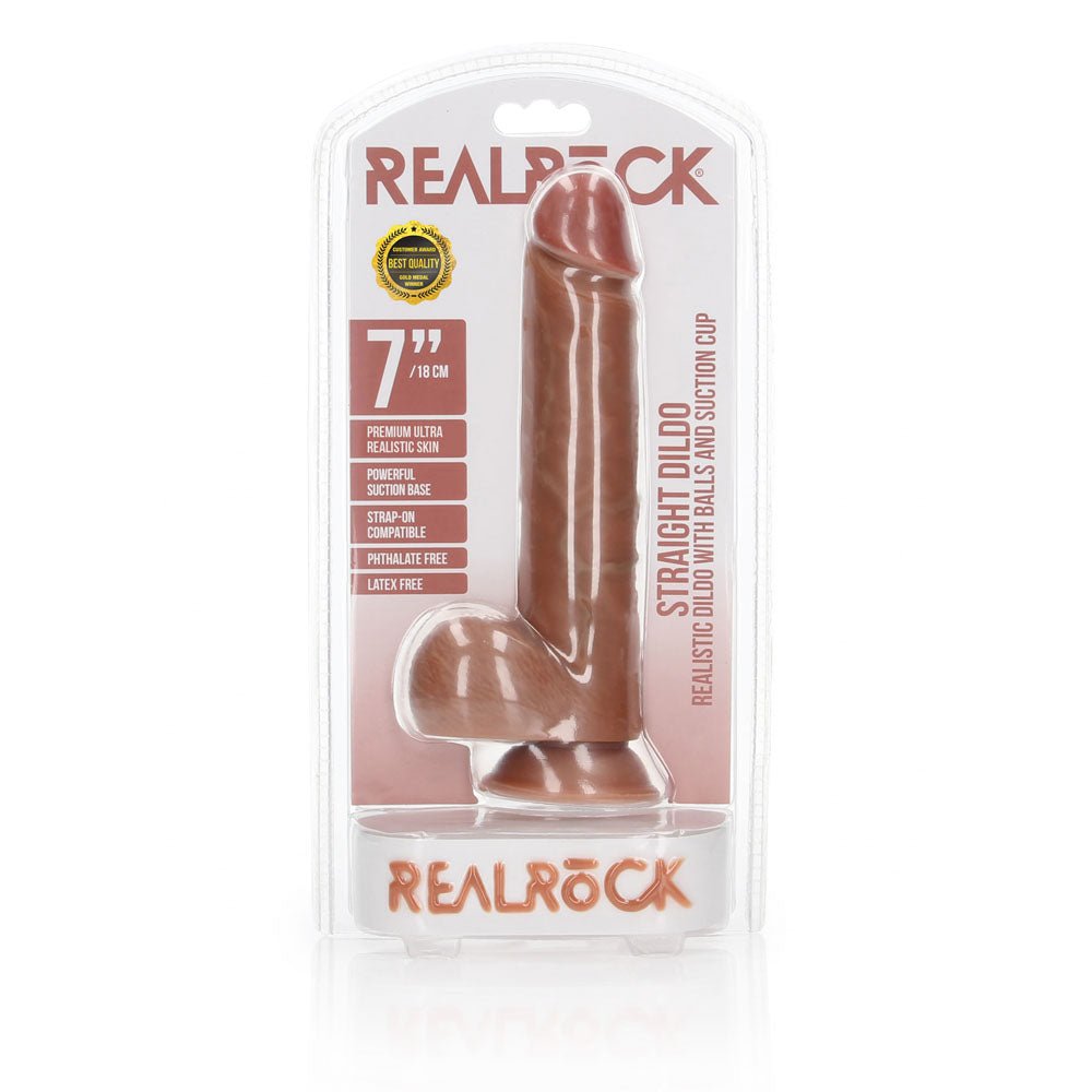 REALROCK Realistic Dildo with Balls – 18cm Tan PVC Suction Cup Dong - DONGS
