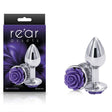 Rear Assets Rose - Small - Chrome 7.6 cm Metal Butt Plug with Purple Rose Base - Anal Toys