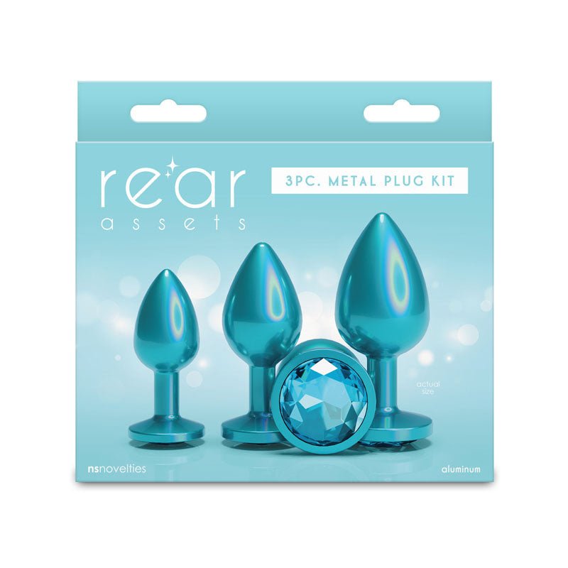 Rear Assets Trainer Kit - Iridescent Teal Metallic Butt Plugs - Set of 3 Sizes - ANAL TOYS
