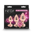 Rear Assets Trainer Kit - Rose Gold - Pink Heart - Rose Gold Metallic Butt Plugs with Pink Hearts - Set of 3 Sizes - Anal Toys