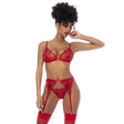 Red 3 Pc Set w/ Bralette, Garter Belt and Thong - Lingerie