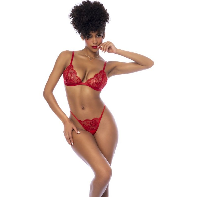 Red 3 Pc Set w/ Bralette, Garter Belt and Thong - Lingerie