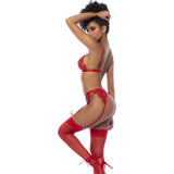Red 3 Pc Set w/ Bralette, Garter Belt and Thong - Lingerie
