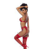 Red 3 Pc Set w/ Bralette, Garter Belt and Thong - Lingerie