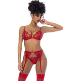 Red 3 Pc Set w/ Bralette, Garter Belt and Thong - Lingerie