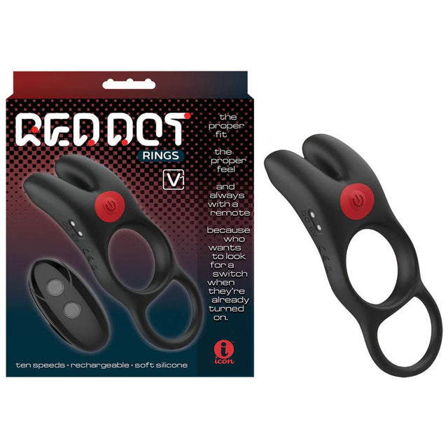 Red Dot Rings - V1 - Black USB Rechargeable Vibrating Cock Ring with Remote - COCK RINGS