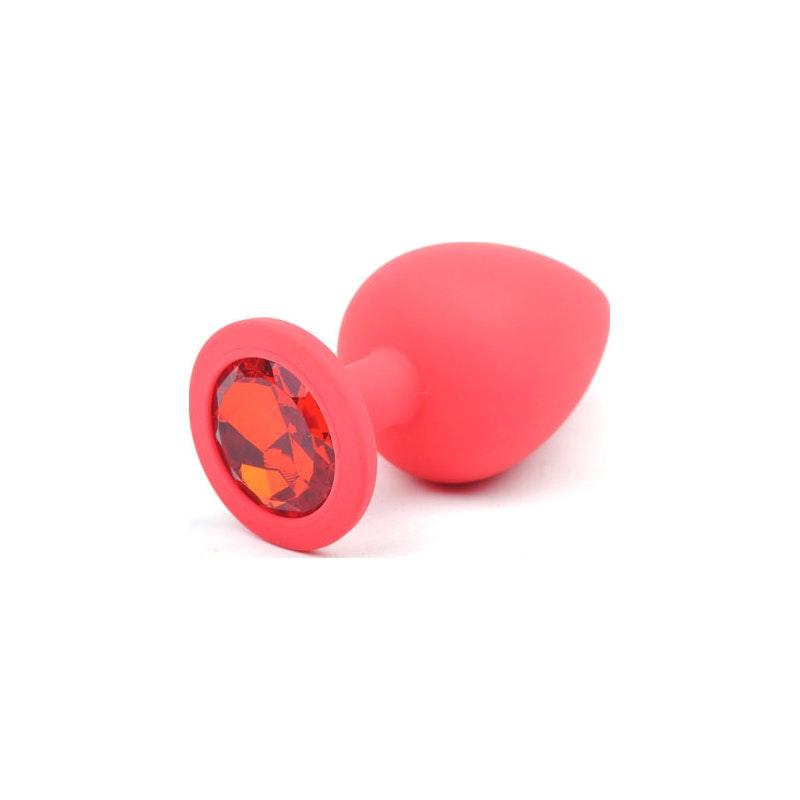 Red Silicone Anal Plug Large w Red Diamond - Adult Toys