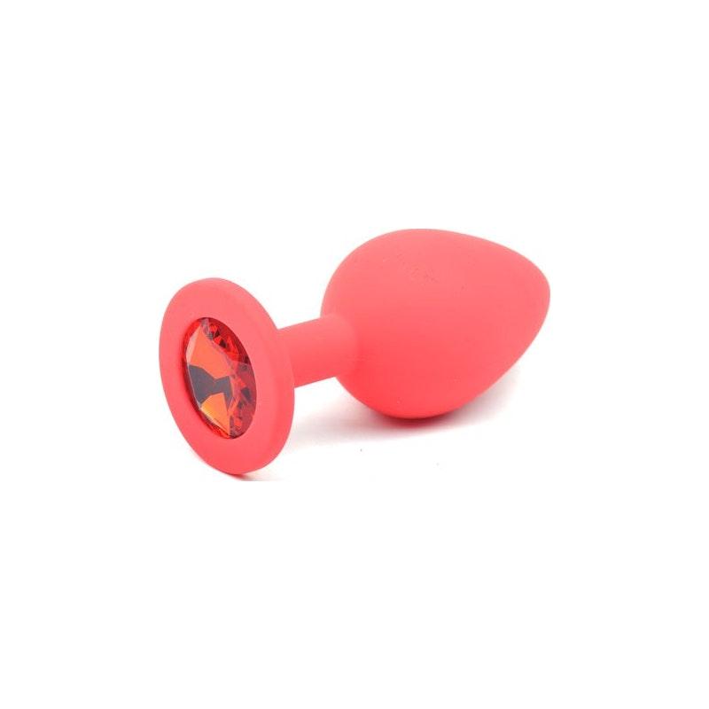 Red Silicone Anal Plug Medium w Red Diamond - Adult Toys