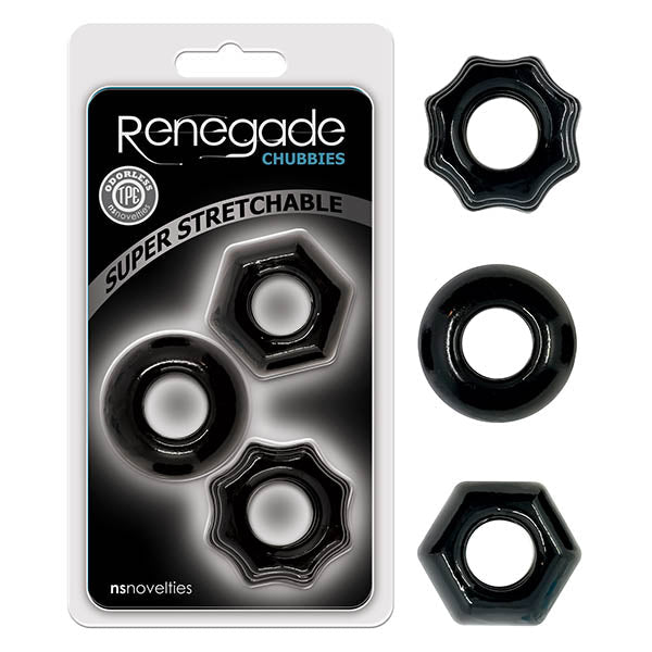 Renegade Chubbies Black Cock Rings Set Of 3 For Enhanced Stamina - COCK RINGS