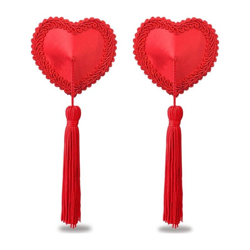 Reusable Red Heart Tassels Nipple Pasties - Naughty by Nature Adult Store