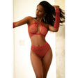 Rhinestone 3 Pc Halter Ensemble Set Red - Lingerie