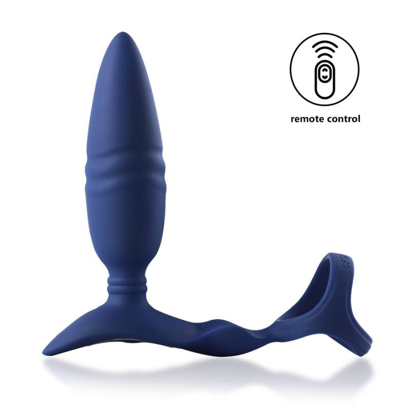 Ring n Rear Dual Thrusting Anal Probe with Cockring and Remote - Adult Toys