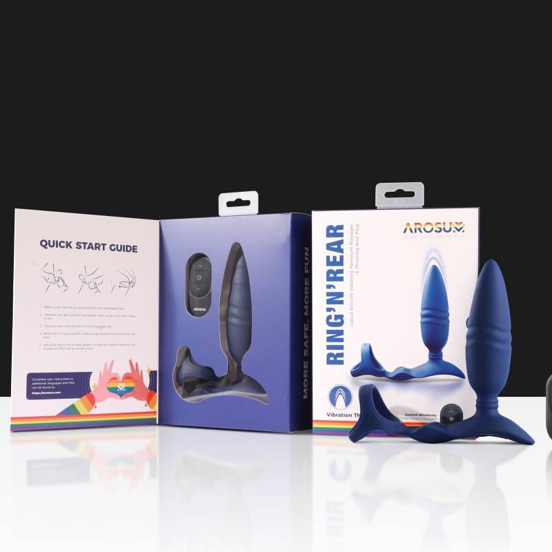 Ring n Rear Dual Thrusting Anal Probe with Cockring and Remote - Adult Toys