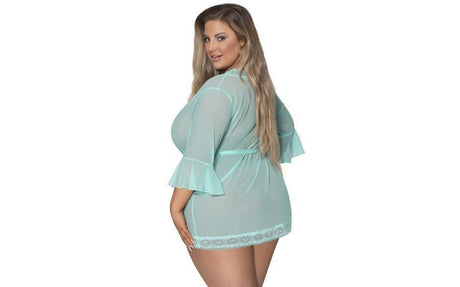 Robe with Lace Trim Turquoise - Lingerie